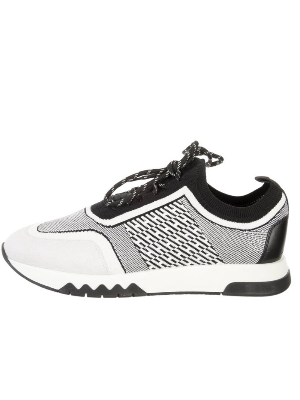 Hermes Black and White Knit Lace-Up Sneaker